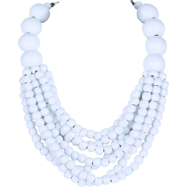 7 Layered Wood Beads Strand Statement Choker Necklace For Women, Africa