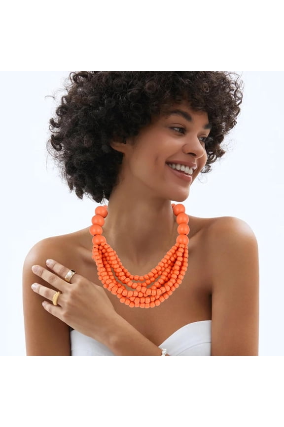 7 Layered Wood Beads Strand Statement Choker Necklace For Women, Africa Large And Small Round Chunky Necklace, Ethnic Colorful Bead Layered Bib Collar Necklace Hip Hop Jewelry[o2177]