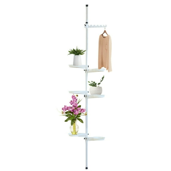 7-Layers Home Tension Pole Plant Stand Indoor Steel Plant Flower Display Rack Storage Stand,White