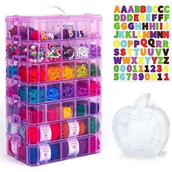 7 Layers Stackable Storage Container, 70 Adjustable Compartments (Purple) Stackable Storage Container, Perfect for Kids Toys, Art Crafts, Jewelry, Supplies, Mini Case & Letter Sticker Included