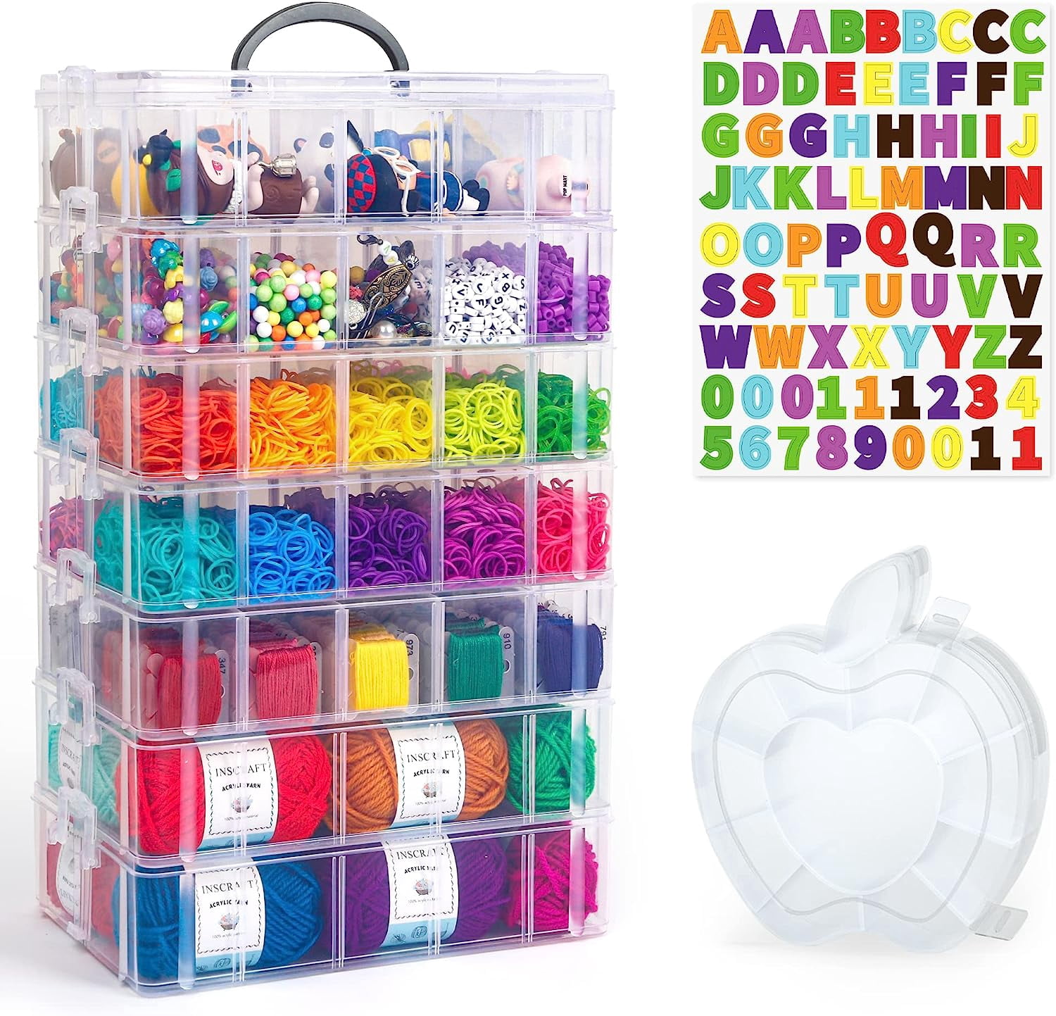 7 Layers Stackable Storage Container, 70 Adjustable Compartments (White ...