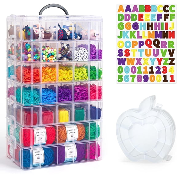 7 Layers Stackable Storage Container, 70 Adjustable Compartments (White) Perfect for Kids Toys, Art Crafts, Jewelry, Supplies, Mini Case & Letter Sticker Included