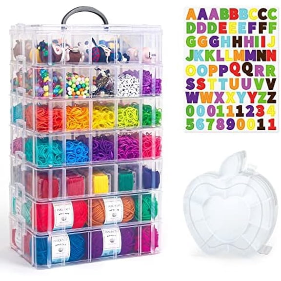 7 Layers Stackable Storage Container, 70 Adjustable Compartments (White) Perfect for Kids Toys, Art Crafts, Jewelry, Supplies, Mini Case & Letter Sticker Included