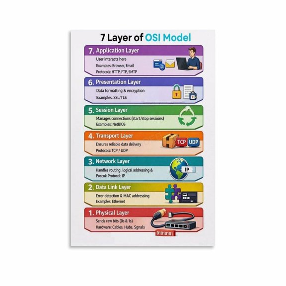 7 Layers of The OSI Model Poster Networking Reference Guide (18) Canvas for Living Room Bedroom Decor