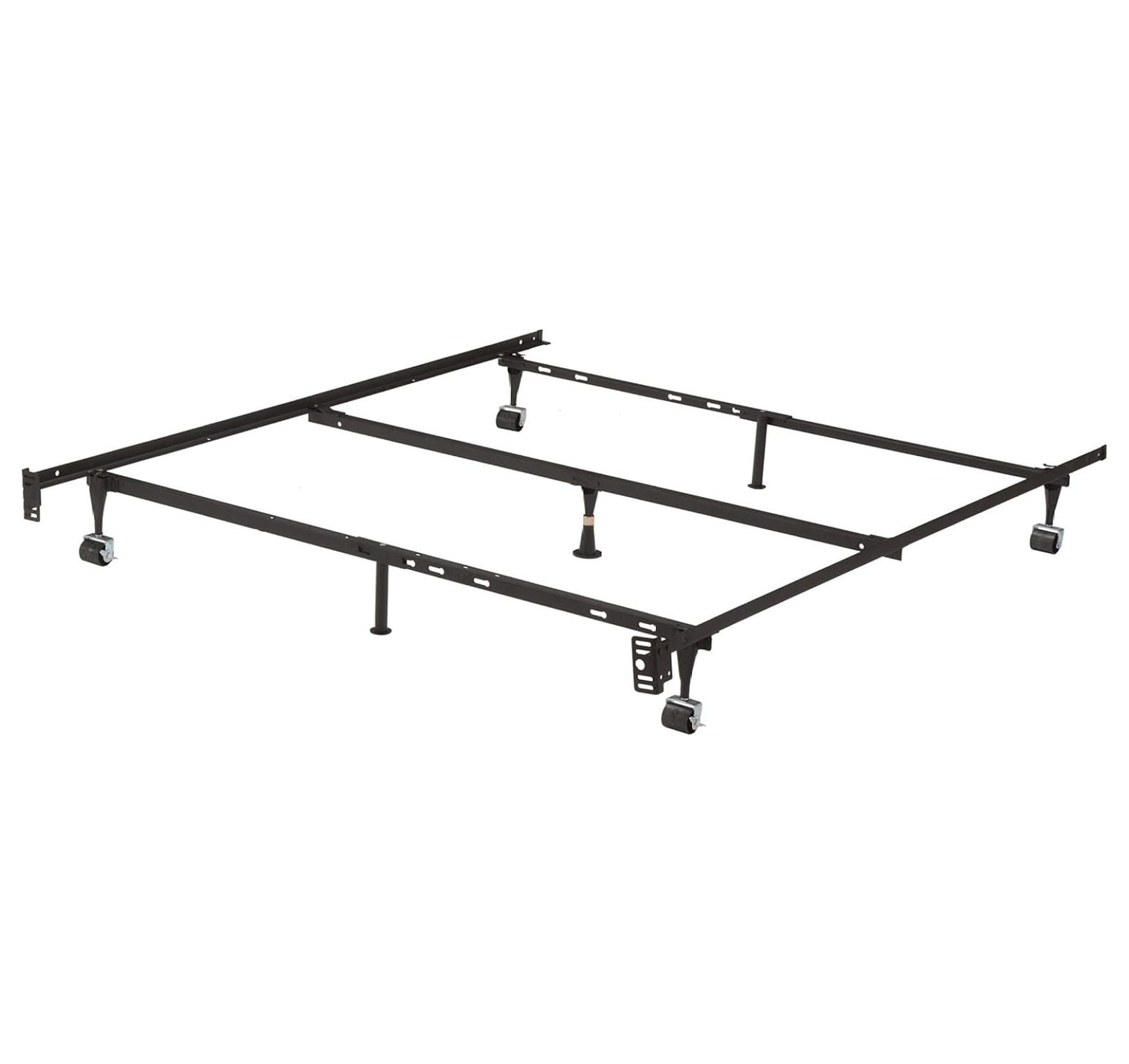 7Leg Adjustable Metal Bed Frame with Center Support Rug and Locking