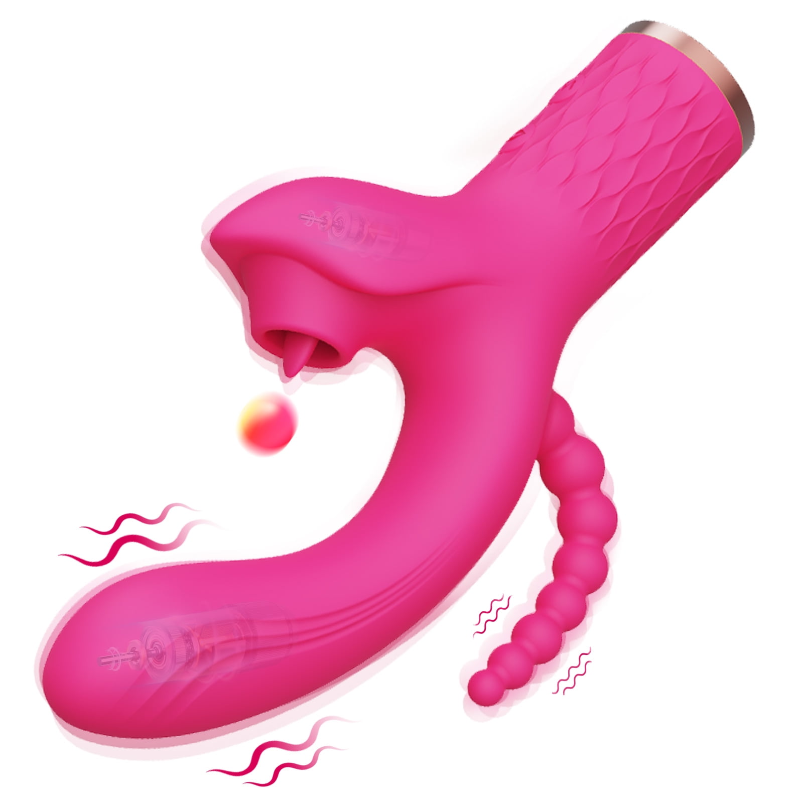 Vibrador conejo con 7 modos de lamido y 7 de vibración, vibrador de punto G para mujeres con plug anal y cuentas anales, juguetes sexuales para parejas (rojo rosado)
