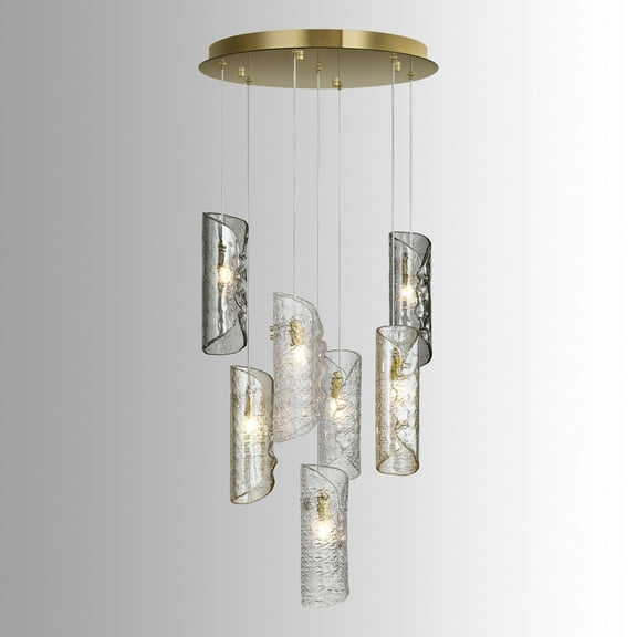7 Light 17.75in Width Modern Chandelier With Textured Handmade Glass For Living Room Dining Room