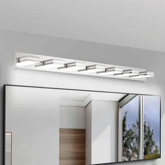 7-Light LED Vanity Light, 55.1-Inch Wall Sconce with Rotatable Heads, Matte Chrome Finish Modern