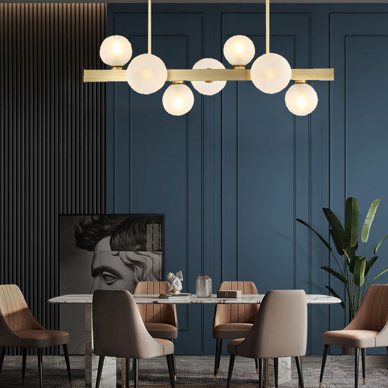 Metal Gold Linear Bubble 7-Light Chandelier Glass Ball Pendant Light ...