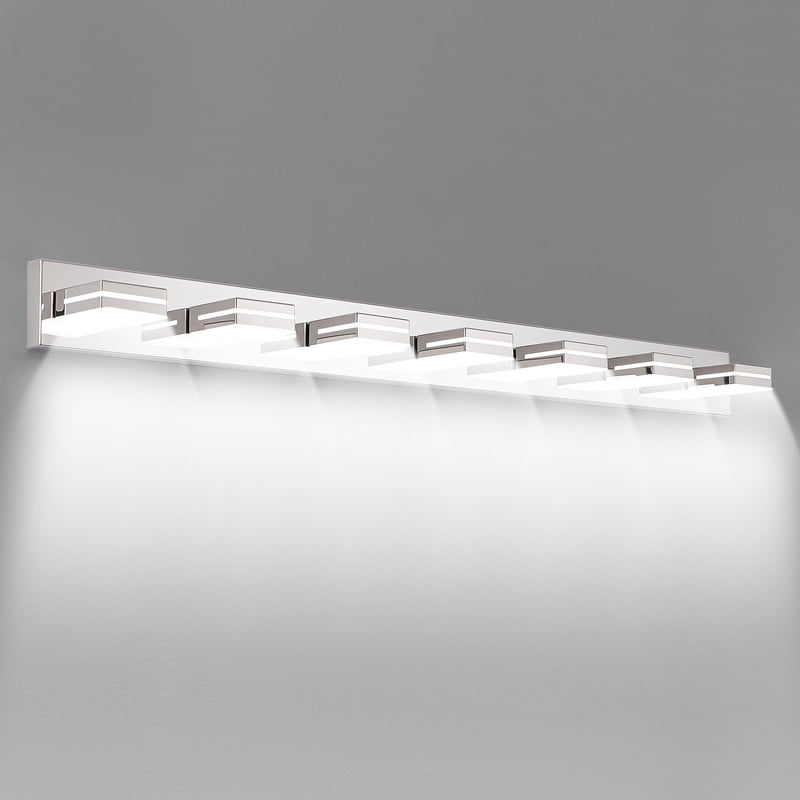 7-Light Modern Chrome LED Vanity Light, Bathroom Wall Sconce with Acrylic Shade, Matte Chroem Over Mirror Fixture, Sleek Minimalist Design, Energy Efficient, Easy Installation