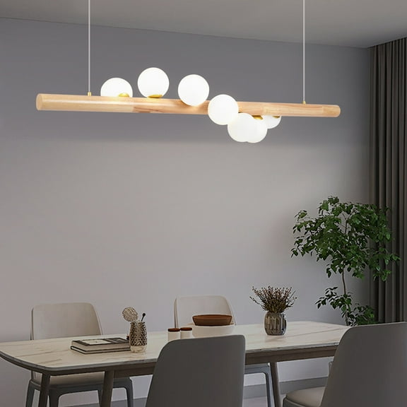 7-Light Pendant Lights, Height-Adjustable Suspension Ceiling Light Fixture Wood Ceiling Light,110V Open Design And Adjustable Height