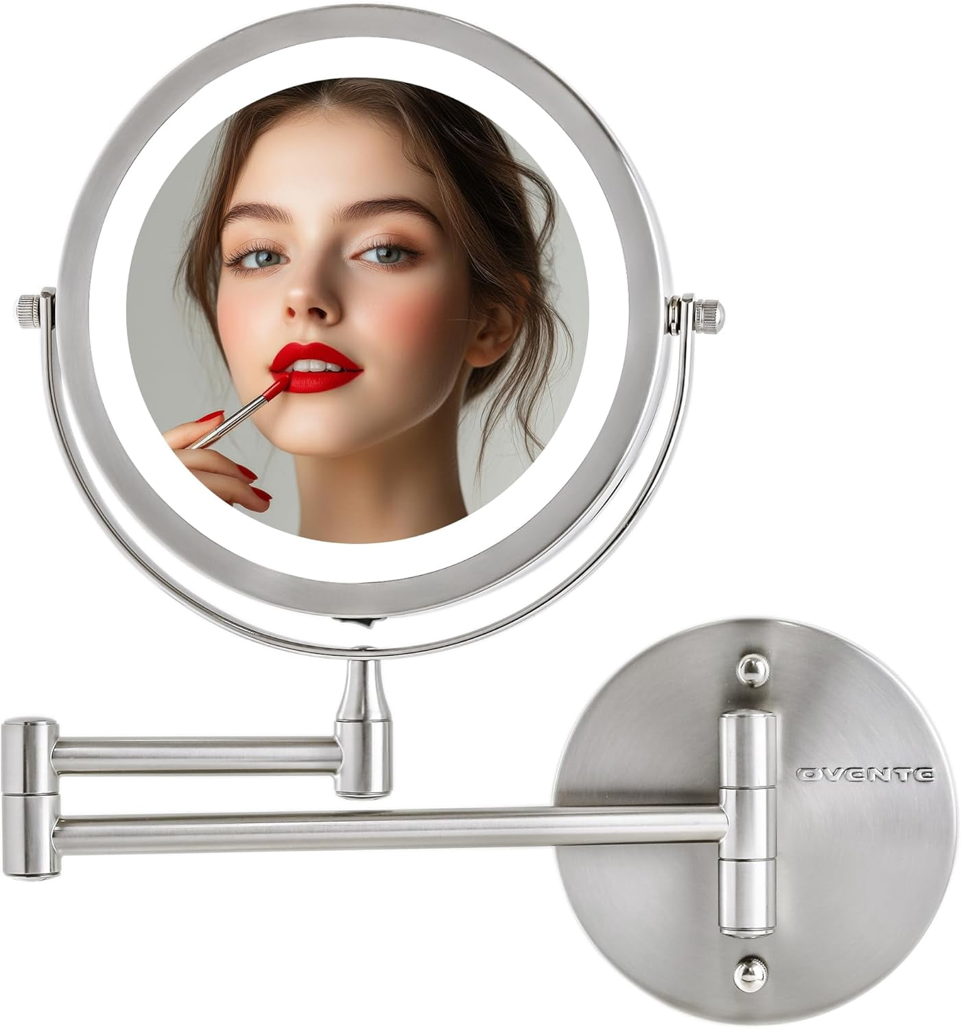 7" Lighted WallMount Makeup Mirror with 1X/10X Magnification, Cordless