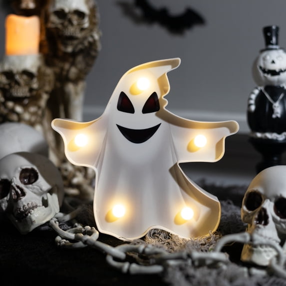 Northlight LED Lighted Ghost Halloween Marquee Style Decoration - 7" - White