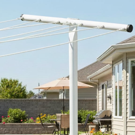 7-Line Outdoor Clothes Drying Pole - Weatherproof T-Post Clothesline for Backyard & Garden - Large Capacity Air Dryer for Sheets, Towels & Apparel