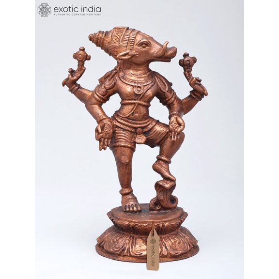 7" Lord Varaha - The Divine Boar Avatara of Lord Vishnu | Copper Statue