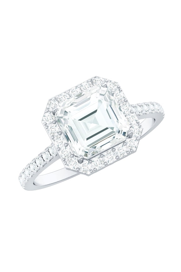 Moissanite Asscher Cut Engagement Ring 3 Carat - 8 mm Moissanite Halo Ring - D-VS1 Quality Certified, 14K White Gold, US 7.00
