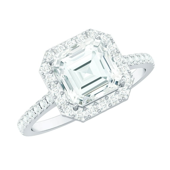 Rosec Jewels Moissanite Asscher Cut Engagement Ring 3 Carat - 8 mm Moissanite Halo Ring - D-VS1 Quality Certified, 18K White Gold, US 7.50