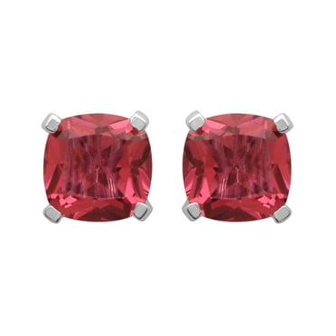 7 MM Cushion 925 Sterling Silver Solitaire Cut Red Hydro Gemstone Tiny Stud Earrings