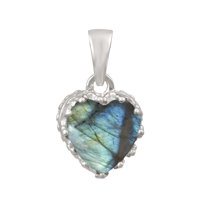 7 MM Heart Shape Natural Labradorite 925 Sterling Silver Valentines Day Gifts Pendant