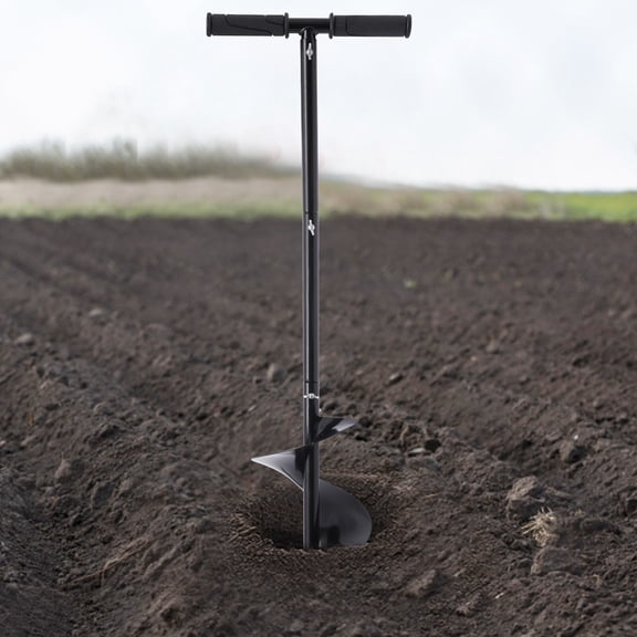 7" Manual Post Hole Digger, Hand Held Earth Auger with THandle  Heavy Duty A3 Steel Spiral Drill for Planting Fence Post, Garden Hole Digging  33" Tall, Detachable, for Soil/Sand/Ice  Black