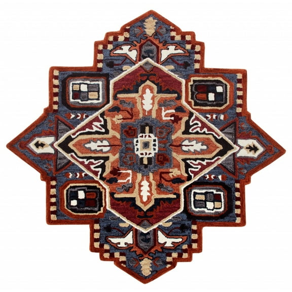 7â€™ Maroon and Blue Medallion Area Rug