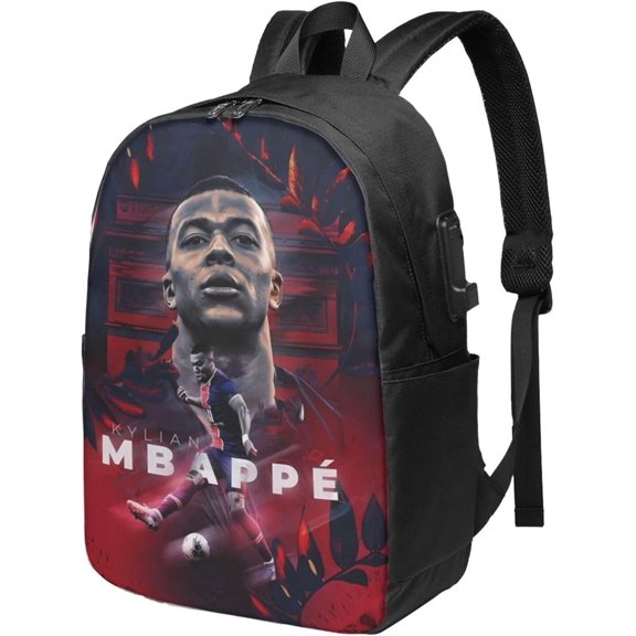 #7 Mbappe #10 Backpacks Bag Laptop Bag Bookbag Usb Backpack 17 Inch For Daily, Black