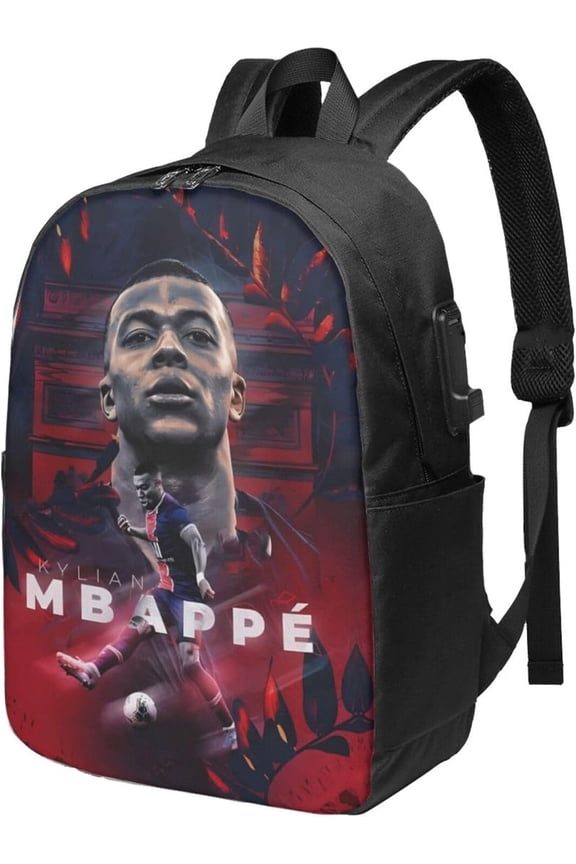 #7 Mbappe #10 Backpacks Bag Laptop Bag Bookbag Usb Backpack 17 Inch For Daily, Black