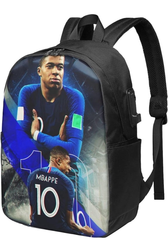 #7 Mbappe #10 Backpacks Bag Laptop Bag Bookbag Usb Backpack 17 Inch For Daily, Black