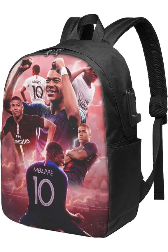 #7 Mbappe #10 Backpacks Bag Laptop Bag Bookbag Usb Backpack 17 Inch For Daily, Black