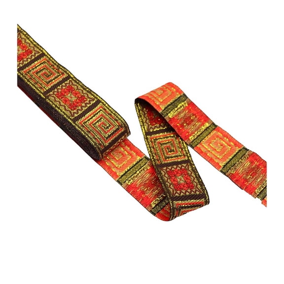 7 Meters 33mm Golden Geometric Pattern Vintage Ethnic Embroidery Lace Ribbons Lace Trim DIY Curtain Clothes Sewing Ribbon Fabric
