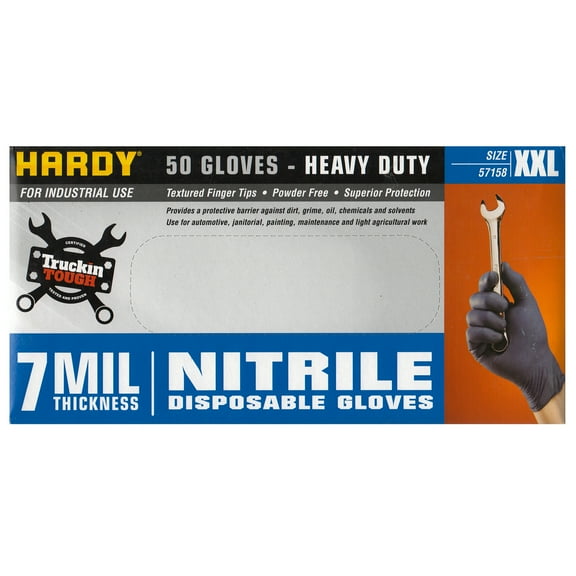 7 Mil XXL Extra Extra Large Nitrile Gloves : Box of 50 : Heavy Duty for Industrial Use : Powder & Latex Free