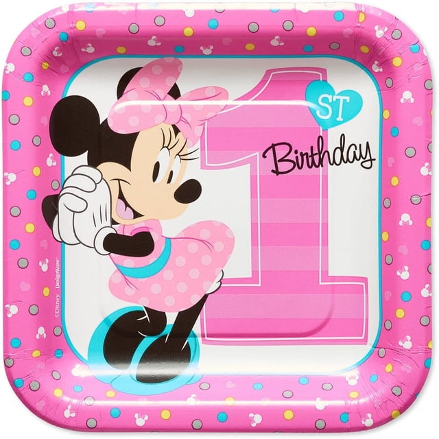 Minnie Mouse Dessert Plates – 8 Count, 6.875-Inch Paper Plates For Birthday Party, Cake & Treats