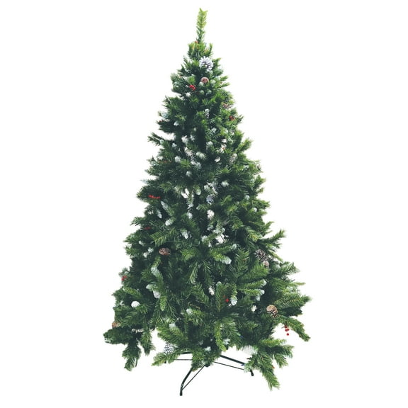 7 ft Frosted LED Pre-Lit Christmas Tree with Pine Cones and Red Berries, 450 Multicolored Lights, Stand Included