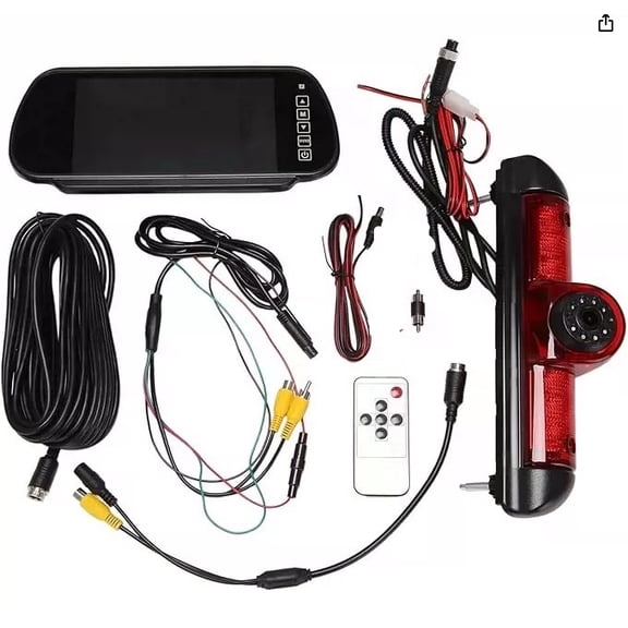 7" Monitor 3rd Brake Light Backup Camera, 170 Wide Angle, IR Night Vision, IP67 Waterproof for Vans