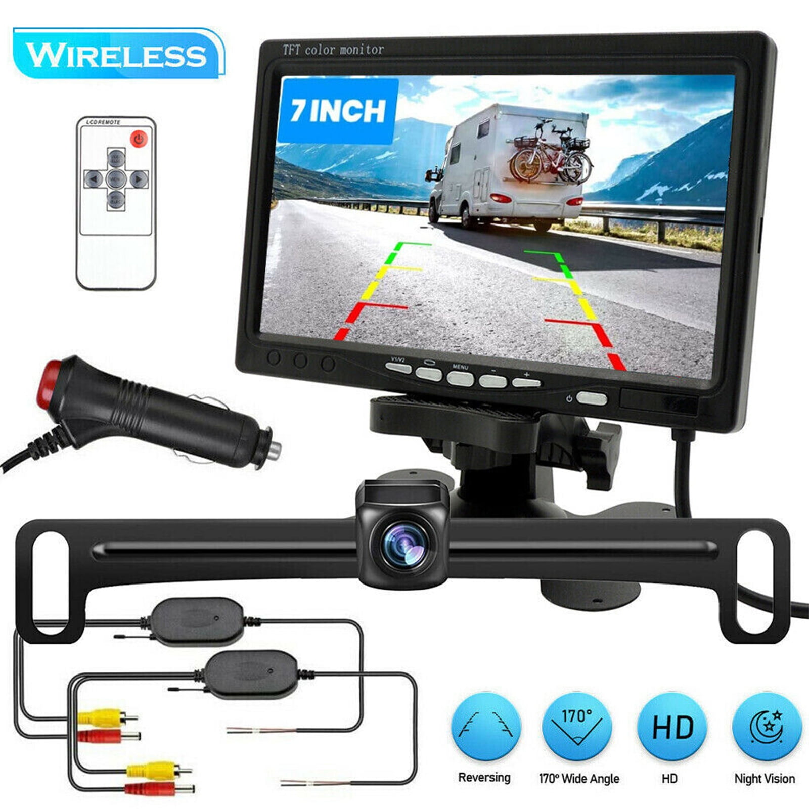 7"Monitor Wireless Rear View Backup Camera Night Vision System Kits For