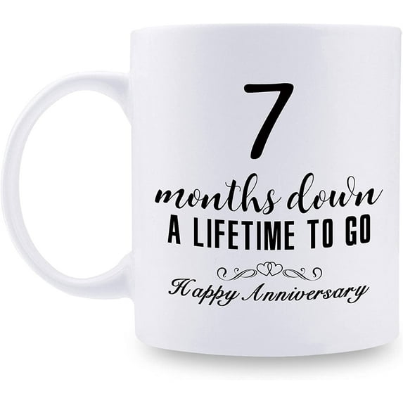 7 Month Anniversary Mugs for Girlfriend Boyfriend - Seven Month Anniversary Mug for Him Her Couple Lovers - 7 Months Down A Lifetime To Go Happy Anniversary Mug - 11 oz Coffee Mug