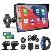 7" Motorcycle CarPlay Screen with Dual 4K Dash Cam, GPS Navigation   Waterproof, Bluetooth Audio, BSD & TPMS for Motorcycle, 64GB