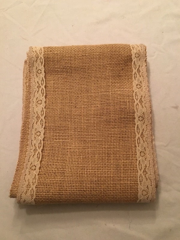 7 Natural Burlap Ribbon With Ivory Floral Lace 6 Foot Length-,