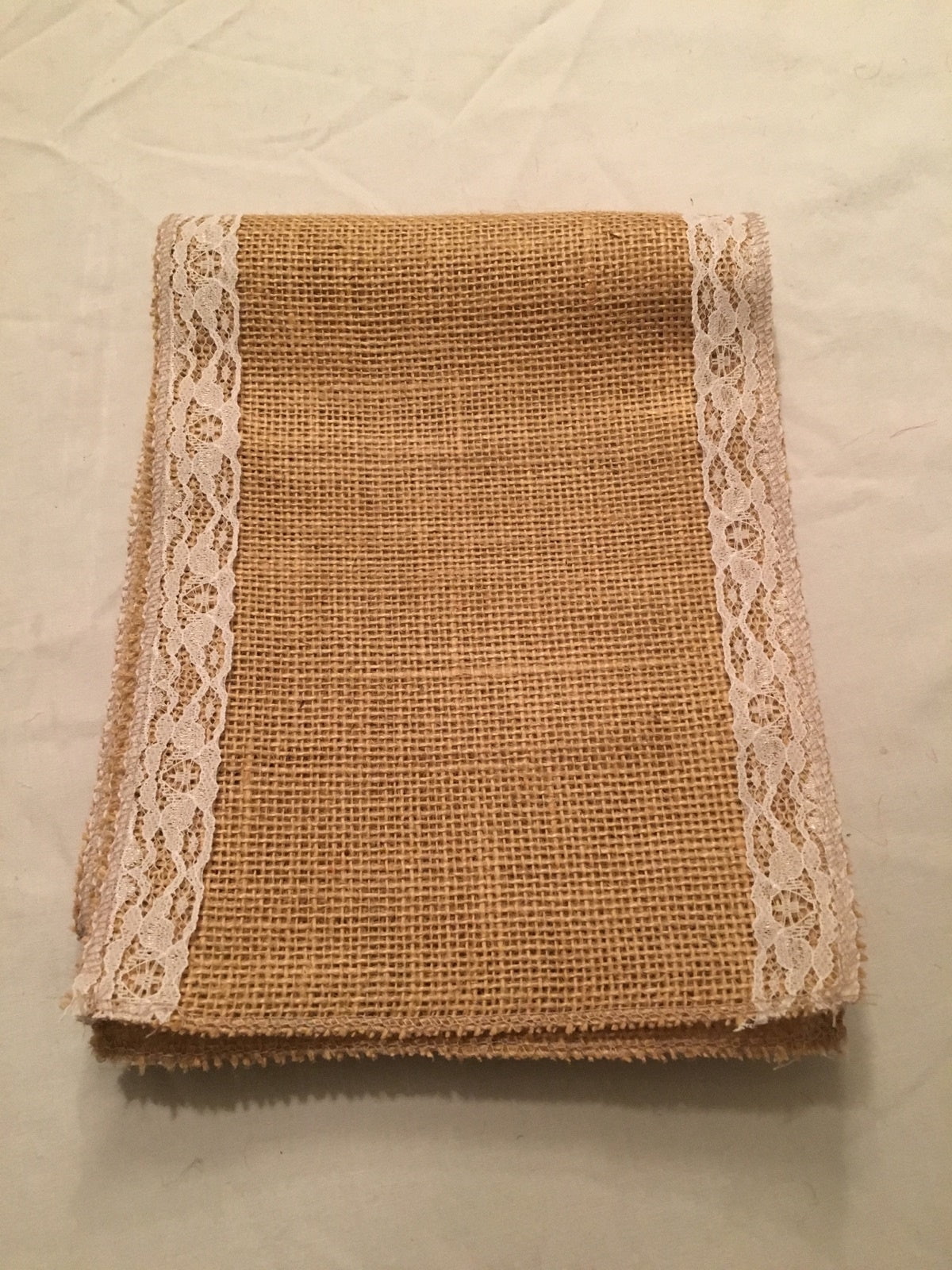 7 Natural Burlap Ribbon With White Floral Lace 6 Foot Length-,