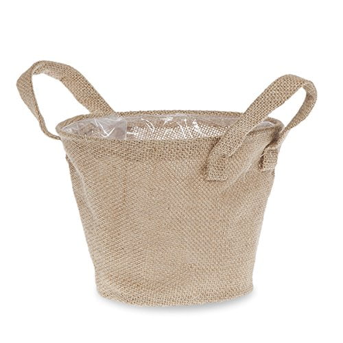 7" Natural Round Jute Handle Bag Premium Handmade Wire Rim with Plastic Liner, Multipurpose Gift, Bread, Fruit & Home Storage Basket, Decorative Organizer by The Lucky Clover Trading
