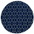 thumbnail image 1 of 7' Navy Blue Hand Hooked UV Treated Geometric Round Indoor Outdoor Area Rug, 1 of 2