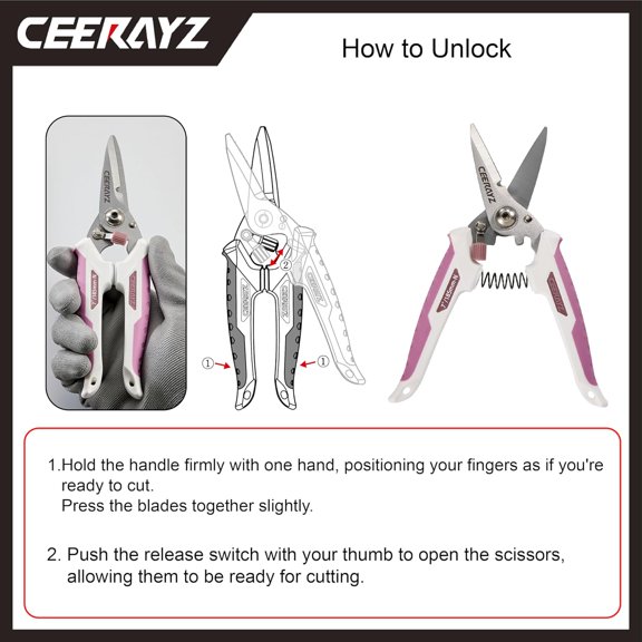 7" Notch Scissors All Purpose, Heavy Duty, Multipurpose, for Projects, Production Lines, Pruning, with Protective Sheath and Magnetic Holder (White/Pink)