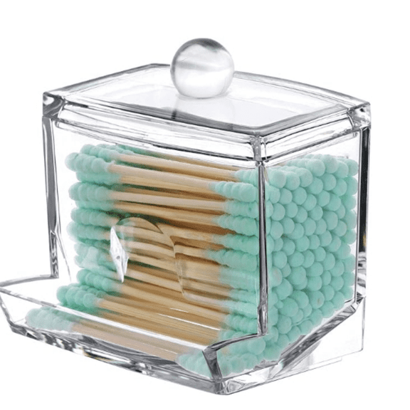 7 OZ Cotton Swab Pads Holder, Cotton Buds Ball Dispenser, Bathroom Containers Canister Organizer, Clear Apothecary Jar for Storage 1 Pcs