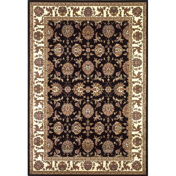 7' Octagon Black or Ivory Floral Vines Bordered Indoor Area Rug