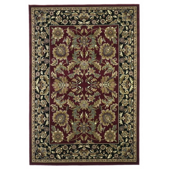 7' Octagon Red or Black Floral Bordered Indoor Area Rug