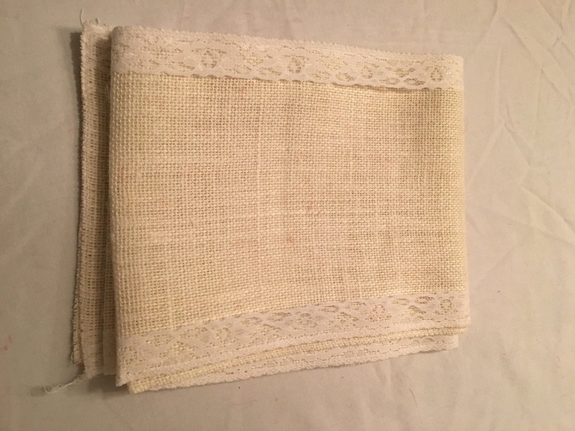 7 Off White Burlap Ribbon White Floral Lace 6 Foot Length-,