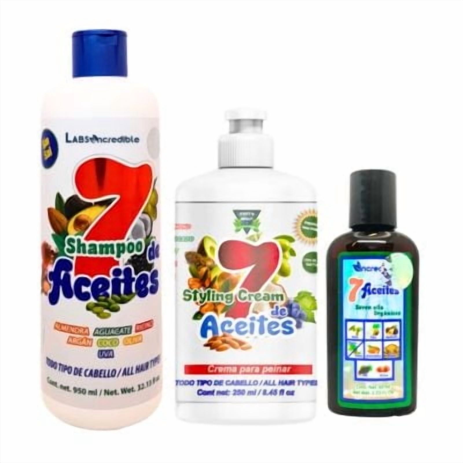 7 Oils Combo Shampoo(32oz)+Oil(2(oz)+Hair cream(250ml)- for All Hair Types/Haircare- 3 bottles-(Labs Incredible)