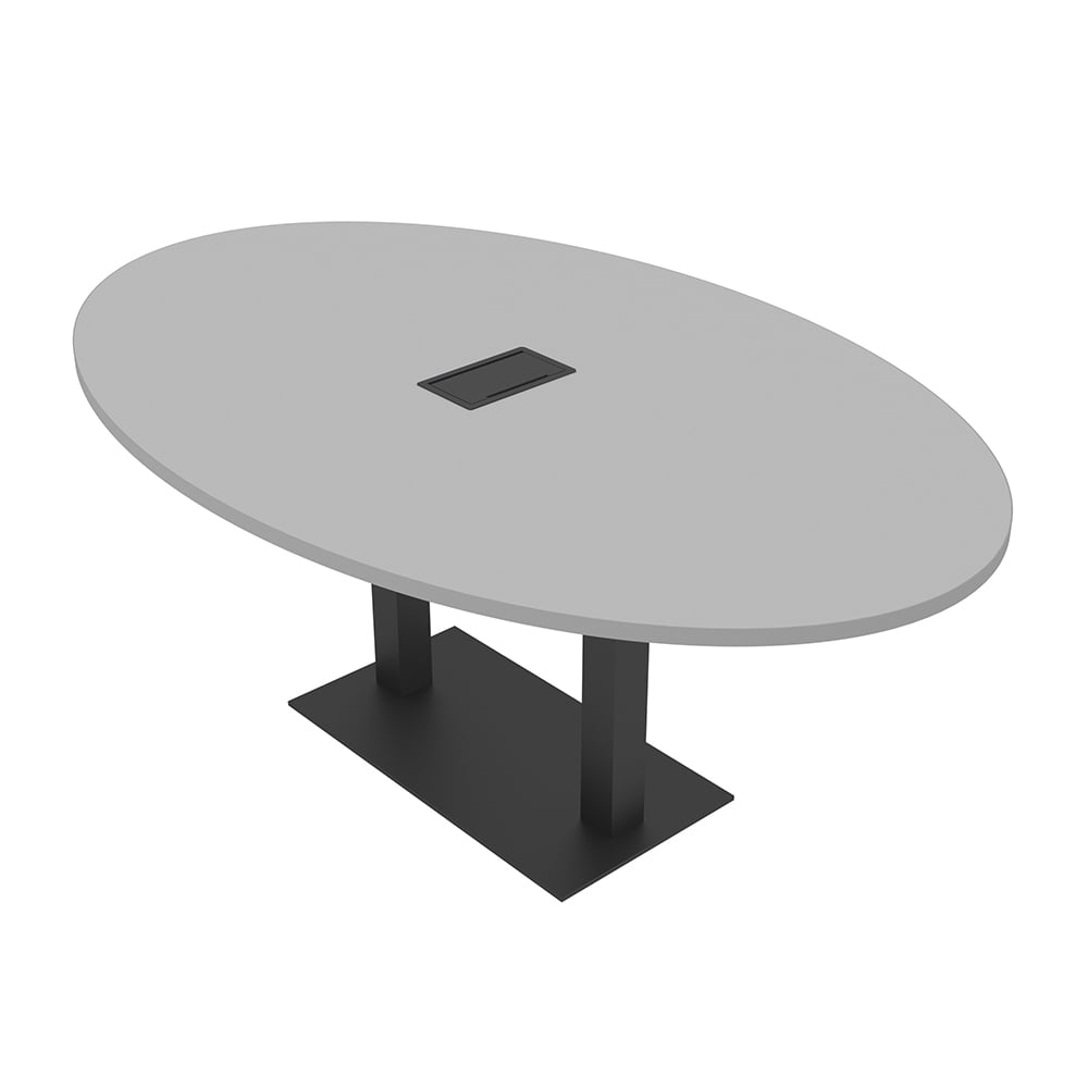 7' Oval Conference Room Table With Square Metal Base Power And Data