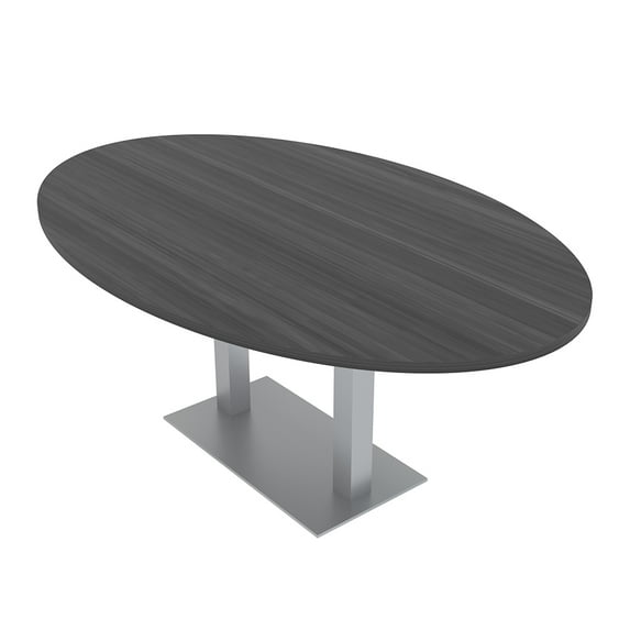 7' Oval Conference Room Table With Square Metal Base Power And Data