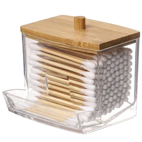 7 Oz Cotton Swab Pads Holder - Organize And Store Cotton Buds In Style With Wood Lids - Perfect For Bathroom And Apothecary Jars